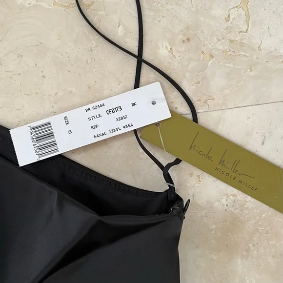 Nicole Miller One Shoulder Elegant Black Sheath Midi Cocktail Evening Dress NWT - Picture 6 of 13